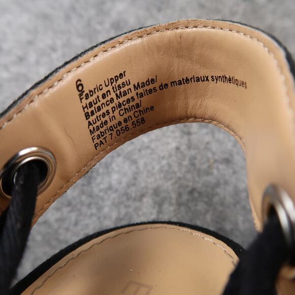 Express Shoes Womens 6 Wedge Sandals Espadrille Platform Black Ankle Wrap Tie - Picture 3 of 12